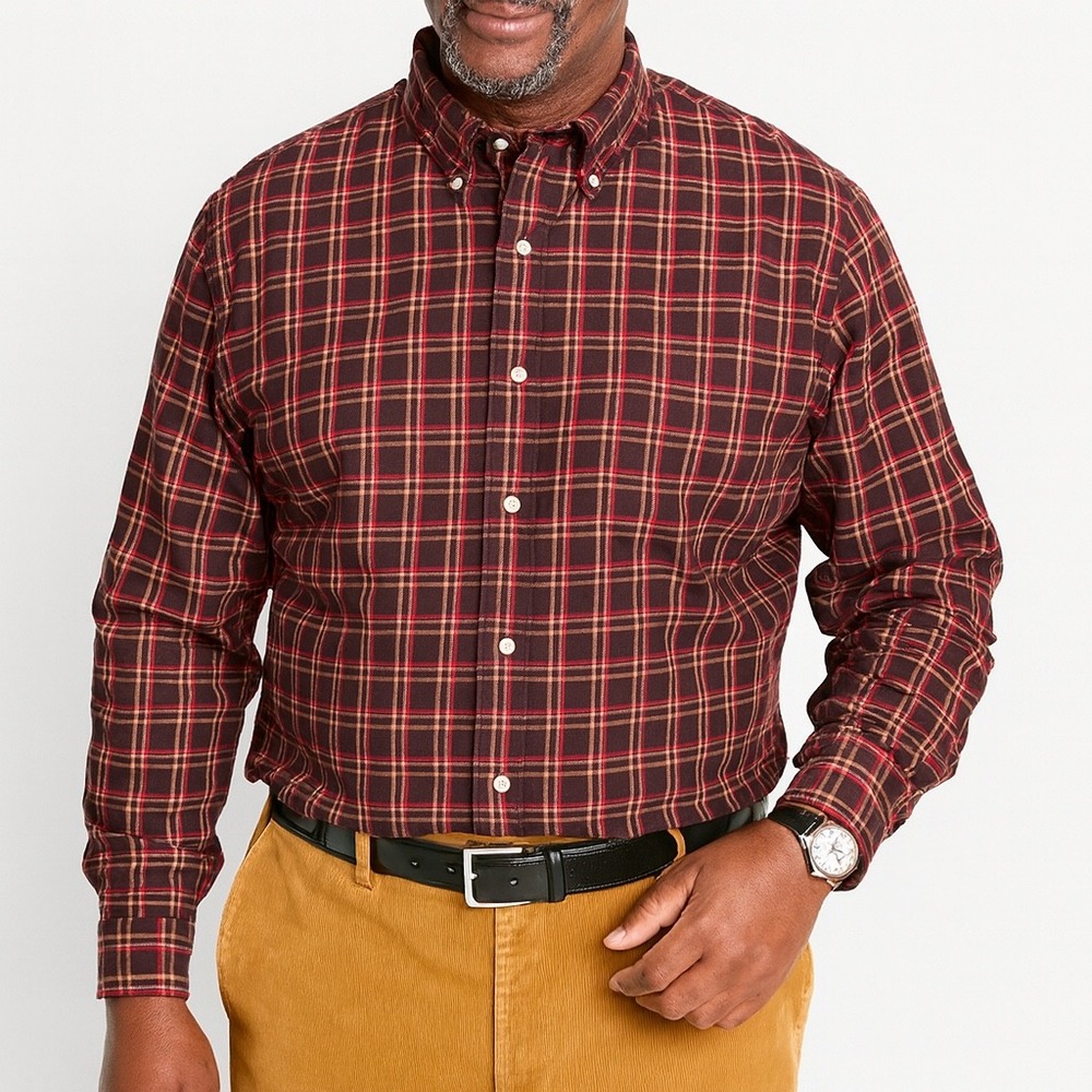Lands' End Mens XXL Button Down Plaid Flannel Shirt Long‎ Sleeve